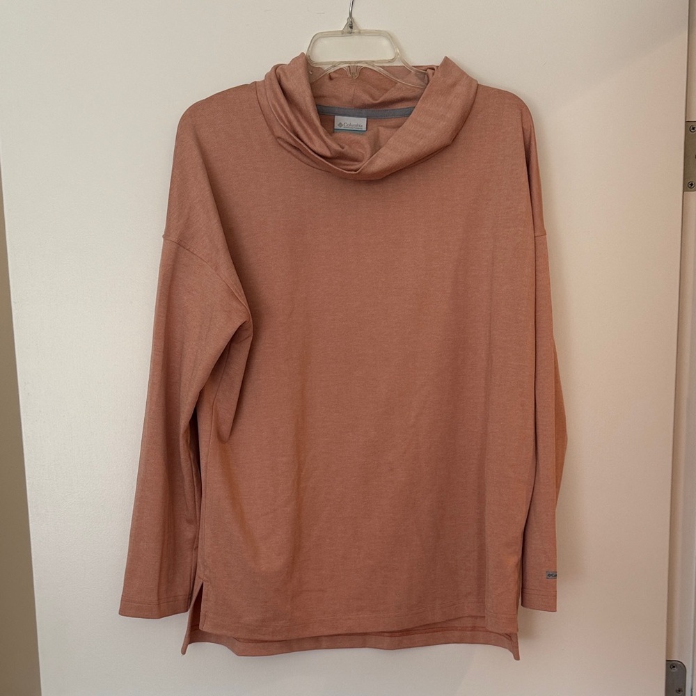 Columbia Cowl Neck Tech Material Sweater in Rust Pink